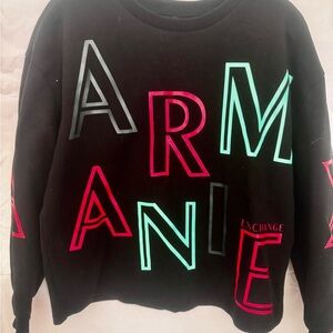 Armani Exchange Black Crewneck Sweater with Neon Pink & Mint Lettering